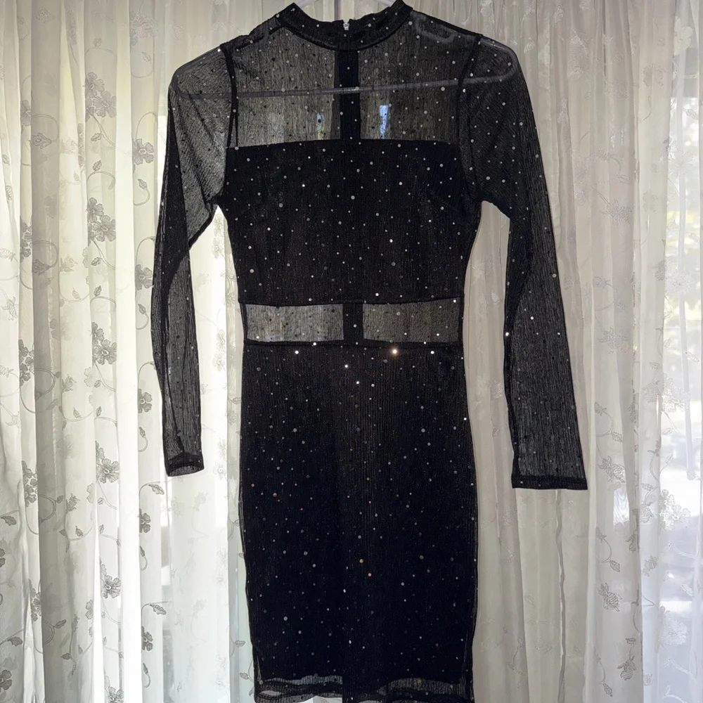 Sparkly Black Dress w/ mesh - shows belly, chest & arms. Beautiful. Worn once! - Picture 5 of 11